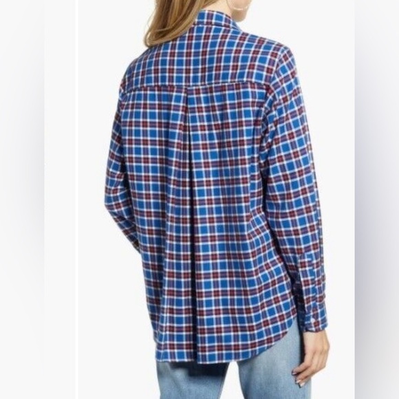 Grayson Shirt Blue Red Hero Plaid Feathered Cotton Flannel Button Down Size - Picture 7 of 14